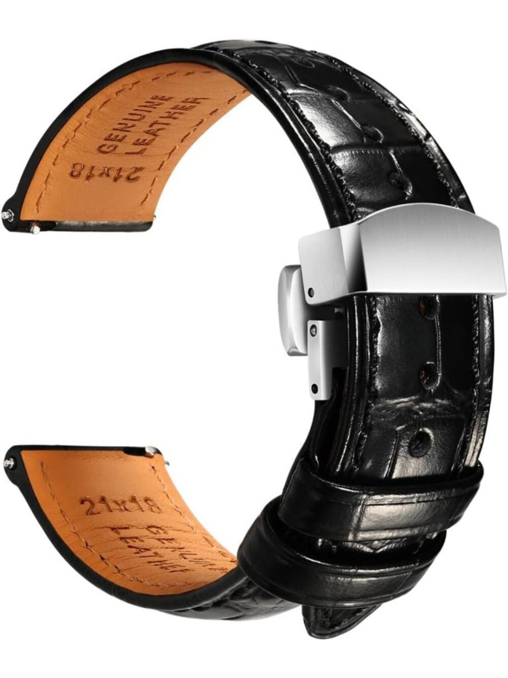 Stylish Leather Watch Band for Men, Quick-Release Alligator Grain Design